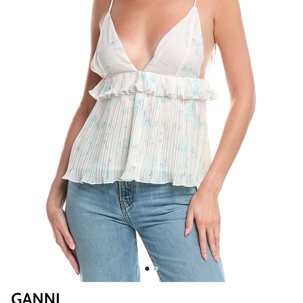 NWT Ganni Women's Georgie Pleated Top